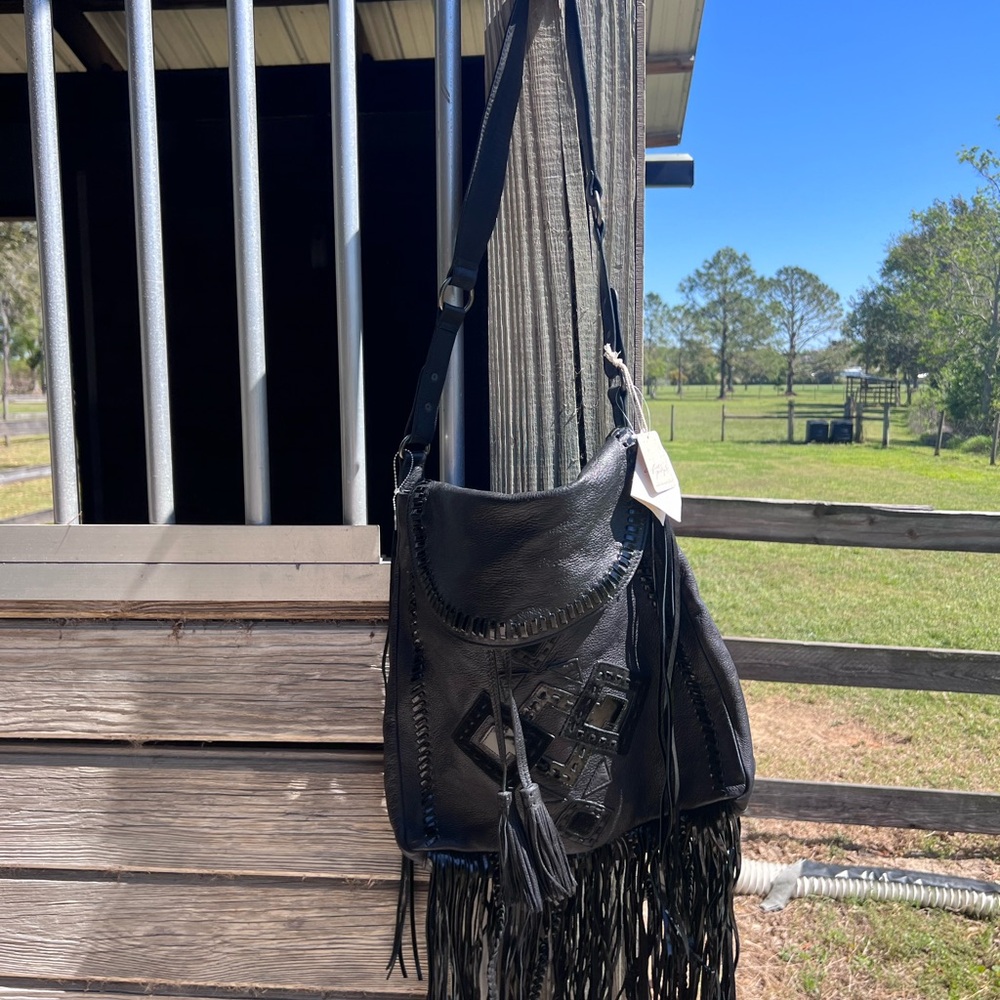 Free People Black Fringe Shoulder Bag
